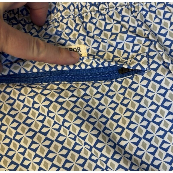 FAIR HARBOR Anchor Swim Trunk Men XL Blue White Geometric Lined 8" Shorts Beach - Picture 8 of 11